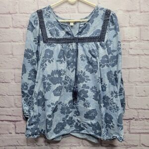 Cato Floral Peasant Top Blouse Sz 18/20w Tassel Tie Crochet Trim Cottage‎ Boho